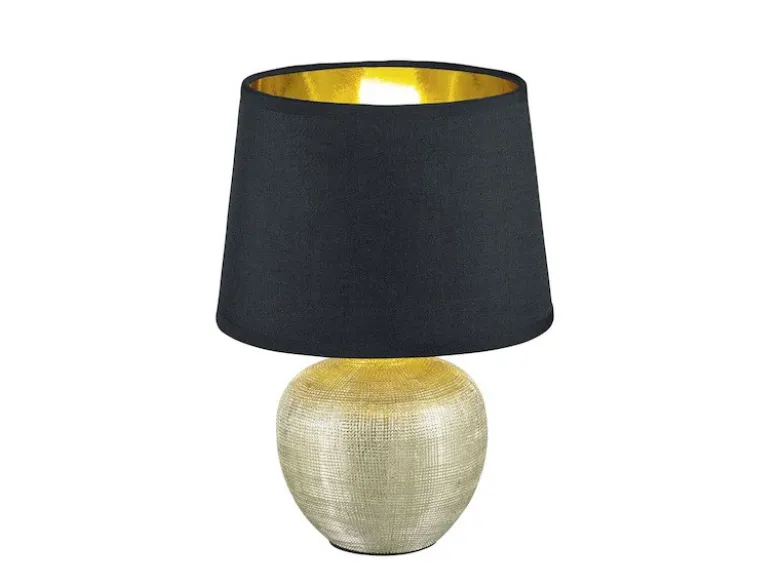 LED Tischleuchte Keramik mit Stoffschirm Schwarz innen Gold, Höhe 26cm
