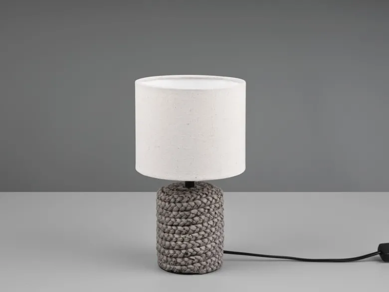 LED Tischleuchte Keramik mit Stoffschirm in Beige, Höhe 26cm