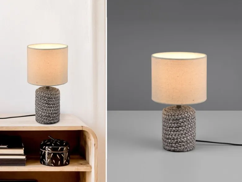 LED Tischleuchte Keramik mit Stoffschirm in Beige, Höhe 26cm