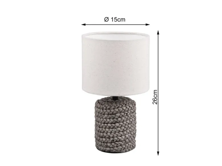 LED Tischleuchte Keramik mit Stoffschirm in Beige, Höhe 26cm