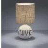 LED Tischleuchte Keramik-Sockel Schriftzug LOVE Stoffschirm Braun, Höhe 31cm