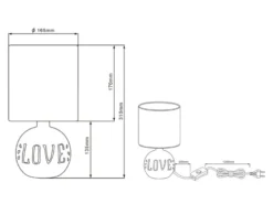 LED Tischleuchte Keramik-Sockel Schriftzug LOVE Stoffschirm Braun, Höhe 31cm