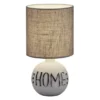 LED Tischleuchte Keramik-Sockel Schriftzug HOME Stoffschirm Braun, Höhe 31cm