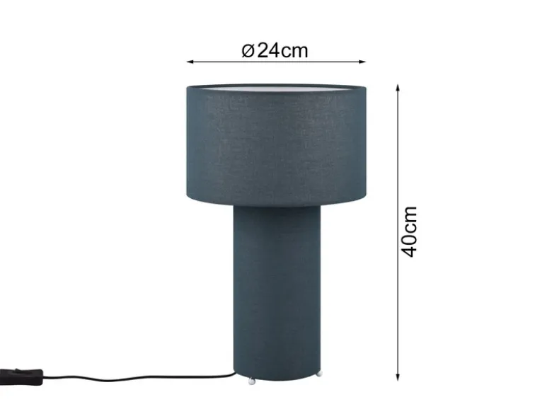 LED Tischleuchte Korpus und Lampenschirm Stoff Blau, Höhe 40cm