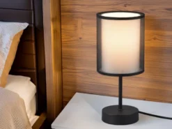 LED Tischleuchte 2-lagig Stoff Organza transparent Schwarz innen Weiß, Höhe 28cm