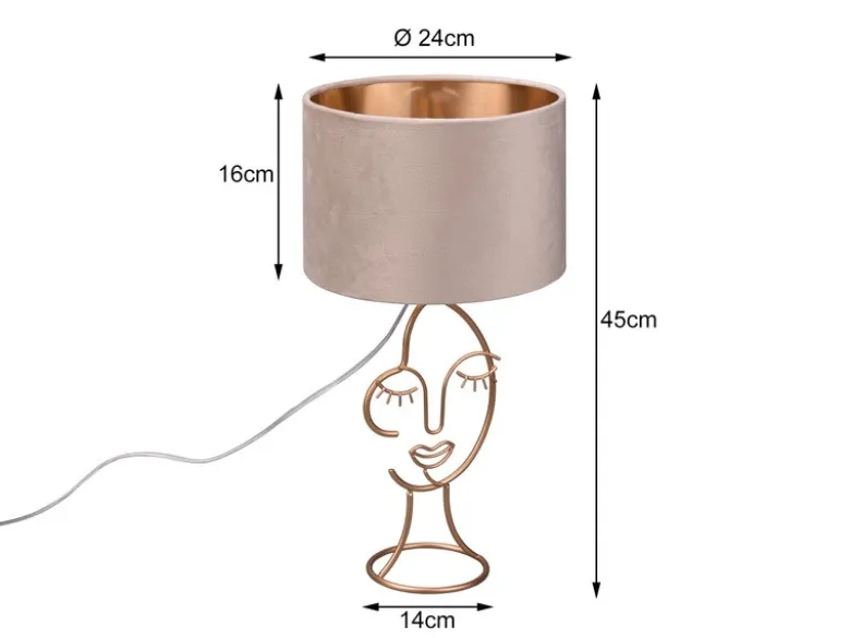 LED Tischleuchte Lampenschirm Samt in Beige Gold, Höhe 46cm