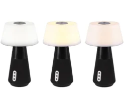 LED Tischleuchte LINDE mit Lautsprecher – mobile Akku Lampe, Höhe 28cm