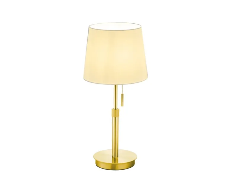 LED Tischleuchte Messing mit Stoffschirm Weiß, Höhe 45-56cm verstellbar