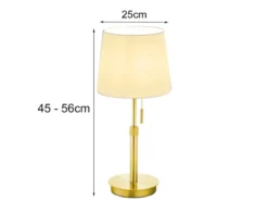 LED Tischleuchte Messing mit Stoffschirm Weiß, Höhe 45-56cm verstellbar
