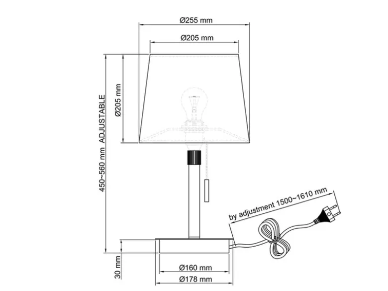 LED Tischleuchte Messing mit Stoffschirm Weiß, Höhe 45-56cm verstellbar