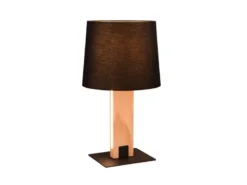 LED Tischleuchte mit beleuchtetem Holzfuß und Stoffschirm, Höhe 50cm