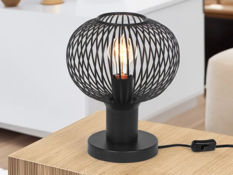 LED Tischleuchte mit Gitter Lampenschirm Schwarz, Höhe 28cm
