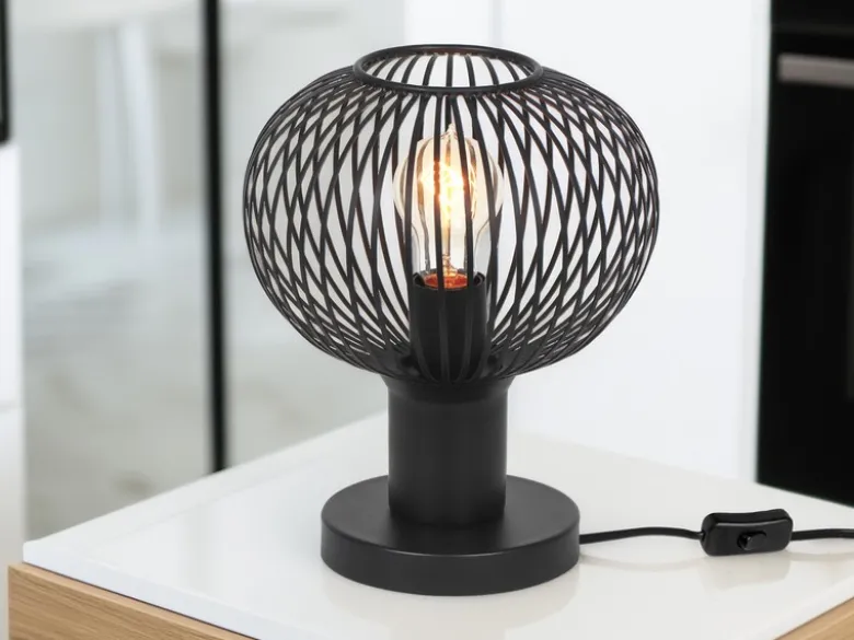 LED Tischleuchte mit Gitter Lampenschirm Schwarz, Höhe 28cm