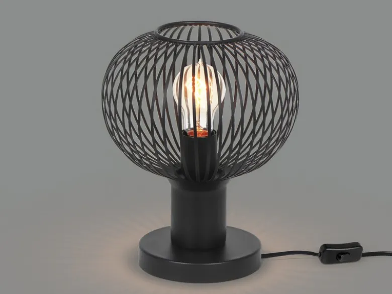 LED Tischleuchte mit Gitter Lampenschirm Schwarz, Höhe 28cm