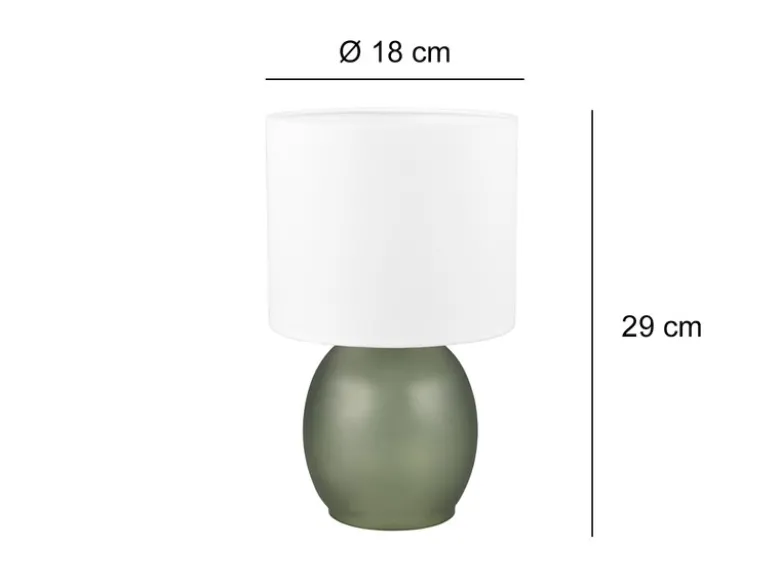LED Tischleuchte mit Glasfuß Grün und Stoffschirm Weiß, Höhe 29cm