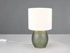 LED Tischleuchte mit Glasfuß Grün und Stoffschirm Weiß, Höhe 29cm