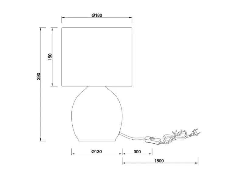 LED Tischleuchte mit Glasfuß Grün und Stoffschirm Weiß, Höhe 29cm
