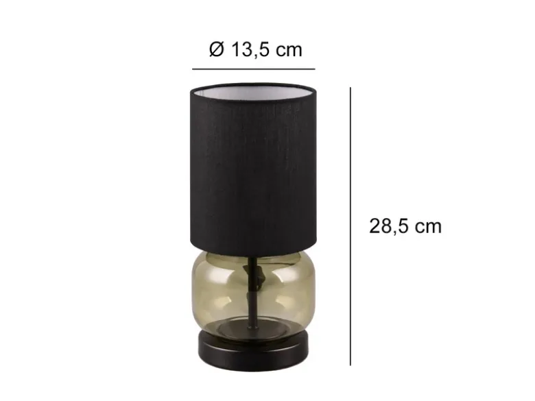 LED Tischleuchte mit Glasfuß Grün und Stoffschirm Schwarz, Höhe 28cm