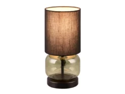 LED Tischleuchte mit Glasfuß Grün und Stoffschirm Schwarz, Höhe 28cm