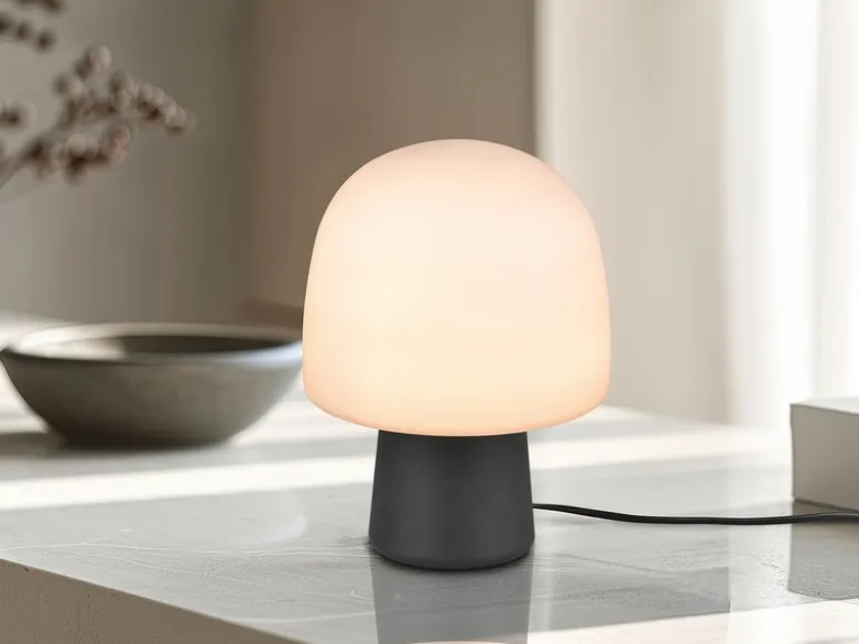 LED Tischleuchte mit Glasschirm & Metallfuß Schwarz, Höhe 27cm
