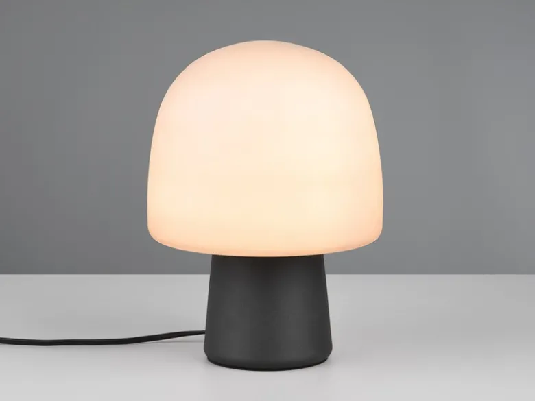 LED Tischleuchte mit Glasschirm & Metallfuß Schwarz, Höhe 27cm