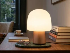 LED Tischleuchte mit Glasschirm & Metallfuß Coffee, Höhe 27cm