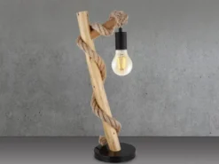 LED Tischleuchte mit Hanfseil und Holzstab, Höhe 53,5cm