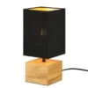 LED Tischleuchte mit Holzfuß Stoffschirm Schwarz / Gold, Höhe 30cm