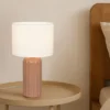 LED Tischleuchte mit Keramikfuß Mocca & Stoffschirm Beige, Höhe 36cm