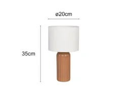LED Tischleuchte mit Keramikfuß Mocca & Stoffschirm Beige, Höhe 36cm