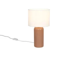 LED Tischleuchte mit Keramikfuß Mocca & Stoffschirm Beige, Höhe 36cm