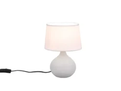 LED Tischleuchte mit Keramikfuß Beige & Stoffschirm Weiß, Höhe 29cm
