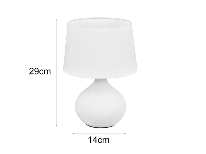 LED Tischleuchte mit Keramikfuß Weiß & Stoffschirm Weiß, Höhe 29cm