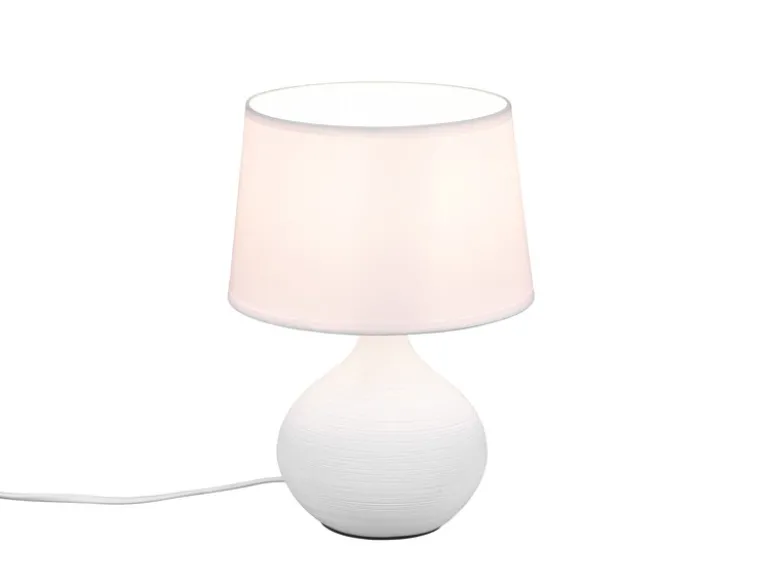 LED Tischleuchte mit Keramikfuß Weiß & Stoffschirm Weiß, Höhe 29cm