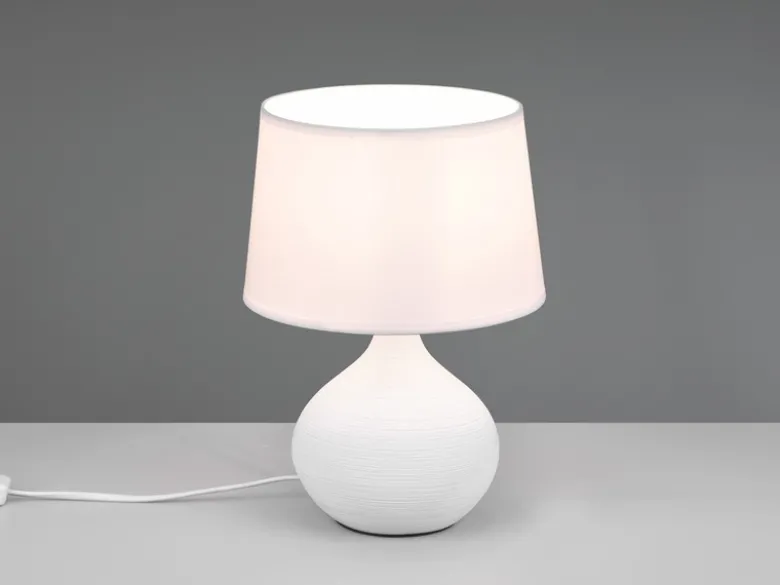 LED Tischleuchte mit Keramikfuß Weiß & Stoffschirm Weiß, Höhe 29cm