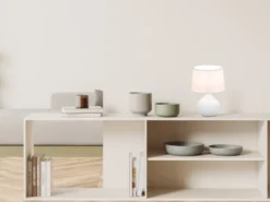 LED Tischleuchte mit Keramikfuß Weiß & Stoffschirm Weiß, Höhe 29cm