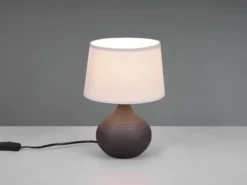 LED Tischleuchte mit Keramikfuß Braun & Stoffschirm Beige, Höhe 29cm