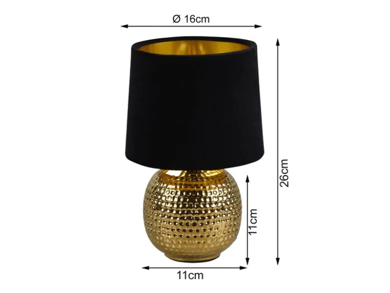 LED Tischleuchte mit Keramikfuß & Samtschirm Schwarz - Gold, Höhe 26cm