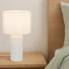 LED Tischleuchte mit Keramikfuß & Stoffschirm Weiß, Höhe 36cm