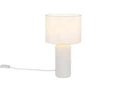 LED Tischleuchte mit Keramikfuß & Stoffschirm Weiß, Höhe 36cm