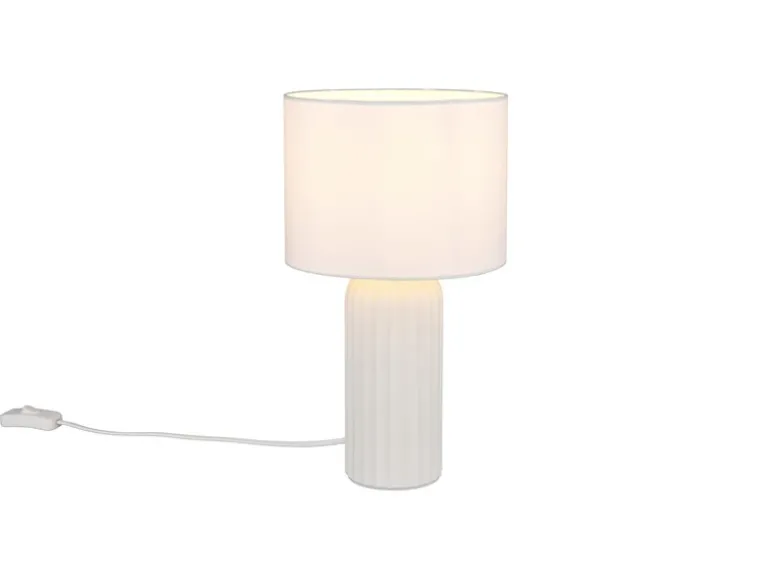 LED Tischleuchte mit Keramikfuß & Stoffschirm Weiß, Höhe 36cm