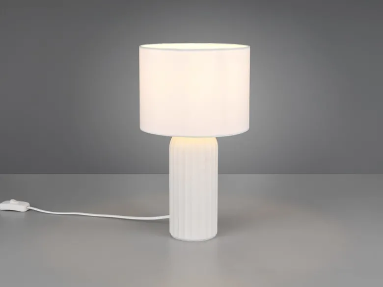 LED Tischleuchte mit Keramikfuß & Stoffschirm Weiß, Höhe 36cm