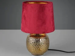 LED Tischleuchte mit Keramikfuß & Samtschirm Rot - Gold, Höhe 26cm