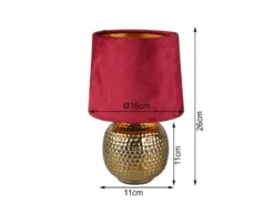 LED Tischleuchte mit Keramikfuß & Samtschirm Rot - Gold, Höhe 26cm