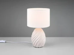 LED Tischleuchte mit Keramikfuß und Stoffschirm in Weiß, Höhe 31cm