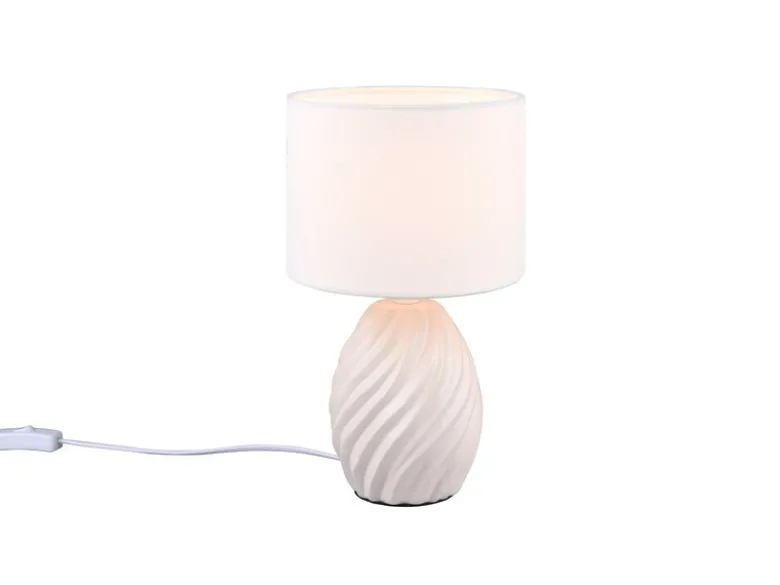 LED Tischleuchte mit Keramikfuß und Stoffschirm in Weiß, Höhe 31cm