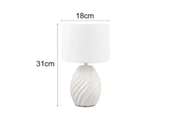 LED Tischleuchte mit Keramikfuß und Stoffschirm in Weiß, Höhe 31cm