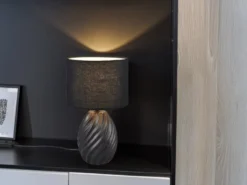 LED Tischleuchte mit Keramikfuß und Stoffschirm in Schwarz, Höhe 31cm