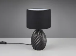LED Tischleuchte mit Keramikfuß und Stoffschirm in Schwarz, Höhe 31cm