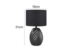 LED Tischleuchte mit Keramikfuß und Stoffschirm in Schwarz, Höhe 31cm